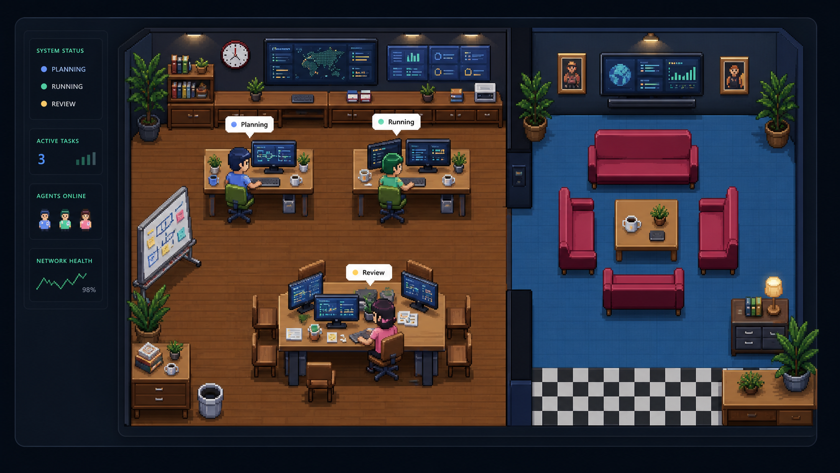Pixel Office multi-agent dashboard illustration